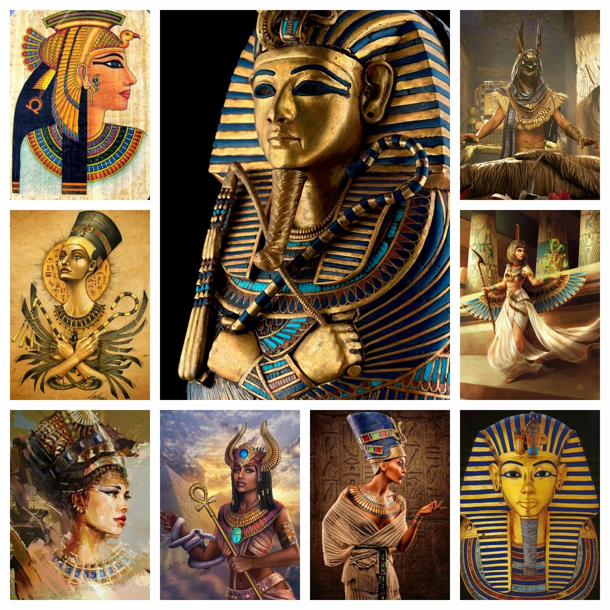 Embroidery In Egypt - 5D DIY ภาพวาดเพชรอียิปต์โบราณเพชรโมเสกควีนคลีโอพัตราเพชรเย็บปักถักร้อยครอสติชชุดตกแต่งบ้านของขวัญ