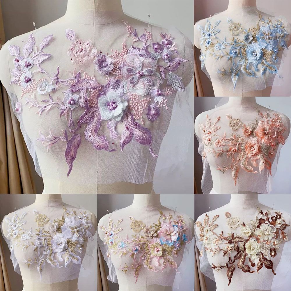 Embroidery Flower Pattern - 3D ดอกไม้ลูกปัดผ้าลูกไม้ Applique เย็บปักถักร้อยบนแพทช์สําหรับงานแต่งงานชุดราตรีเสื้อผ้าแพทช์ Scrapbooking