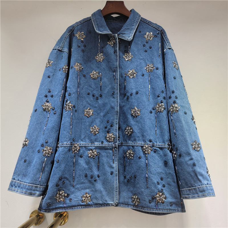Embroidery Flower Pattern - เสื้อแจ็คเก็ตยีนส์ปักลายดอกไม้ แขนบาน คอปกโปโล รุ่น SuperAen คอลเลคชั่นฤดูใบไม้ผลิ