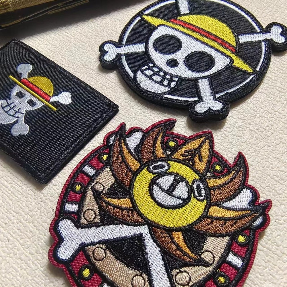 Embroidery Patch - แผ่นปะติดแขนเสื้อการ์ตูนวันพีซ ปักลายเวลโคร สำหรับเสื้อผ้าลูฟี่ ป้ายและตราสัญลักษณ์ DIY ออกแบบเอง