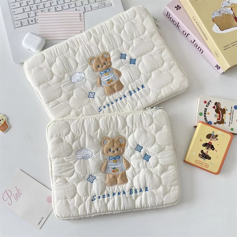 Embroidery Journal Book - กระเป๋าแล็ปท็อปปักลายการ์ตูนเมฆนุ่มสำหรับโน้ตบุ๊คขนาด 13/14 นิ้ว ไอแพด แท็บเล็ต กระเป๋าเก็บของ