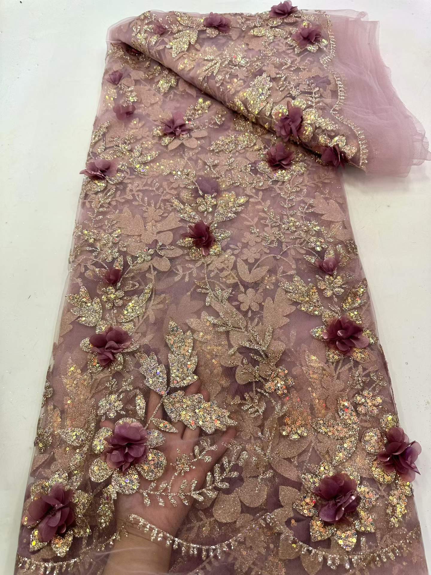Embroidery Flower Pattern - ผ้าลูกไม้แอฟริกันปักลายประดับเลื่อม ผ้าลูกไม้ไนจีเรียลายดอกไม้ 3 มิติ 2026 ผ้าลูกไม้ทูลล์ฝรั่งเศสคุณภาพสูงสำหรับตัดชุด