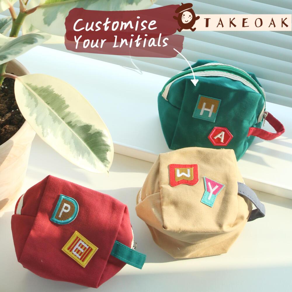 Embroidery Patch - กระเป๋าผ้าแคนวาสขนาดเล็กแบบมีซิปปักอักษรย่อส่วนตัว ใส่เหรียญ ลิปสติก ของใช้จุกจิก ของขวัญปักชื่อย่อตามสั่ง