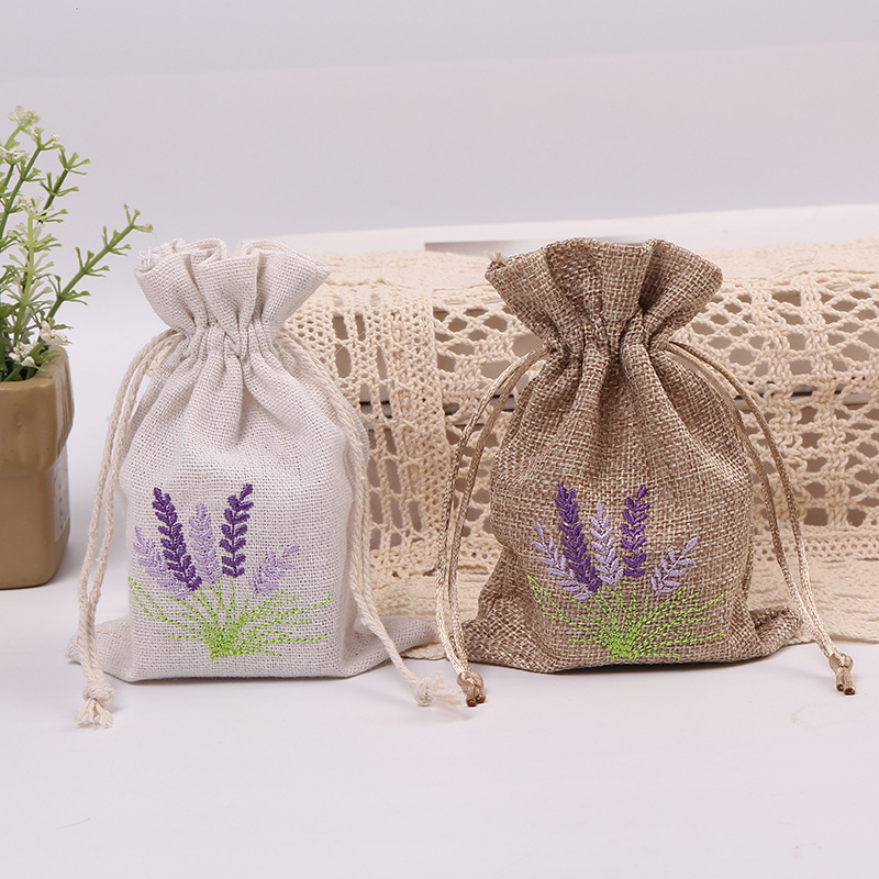Embroidery House - 10pcs ลาเวนเดอร์กระเป๋าดอกไม้ AROMA กระเป๋าเย็บปักถักร้อยลาเวนเดอร์กระเป๋าผ้าฝ้าย Jute เมล็ดกระเป๋าน้ํามันหอมระเหยกระเป๋าพิมพ์โลโก้