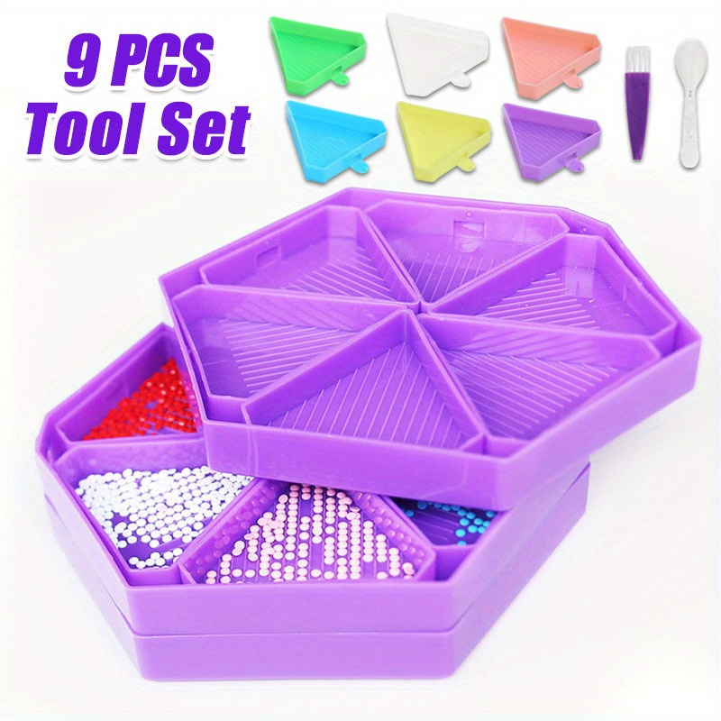 Embroidery Kit Starter - ถาดวาดภาพเพชรแบบใหม่ 9 ชิ้น, แผ่นวาดภาพเพชรอเนกประสงค์, อุปกรณ์เสริมสำหรับวาดภาพเพชร DIY,
