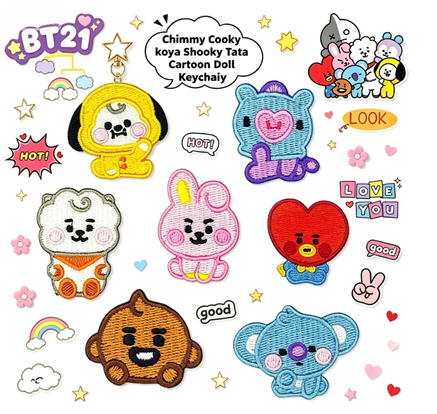 Embroidery Patch - LINE FRIENDS BT21 แพทช์ปักตัวการ์ตูนทุกตัวแบบมีกาวในตัว, แพทช์การ์ตูนแบบรีดติดสำหรับเสื้อผ้า DIY,