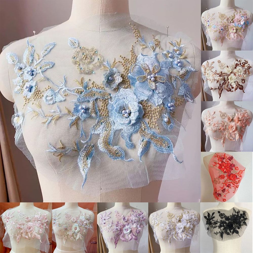 3D ดอกไม้ลูกปัดผ้าลูกไม้ Appli - Embroidery Flower Pattern บทวิจารณ์และราคา
