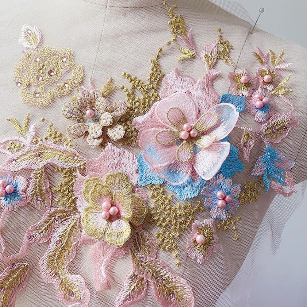 3D ดอกไม้ลูกปัดผ้าลูกไม้ Appli - Embroidery Flower Pattern บทวิจารณ์และราคา