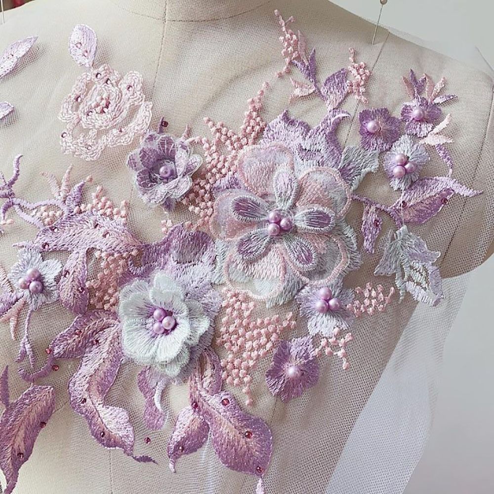 3D ดอกไม้ลูกปัดผ้าลูกไม้ Appli - Embroidery Flower Pattern บทวิจารณ์และราคา