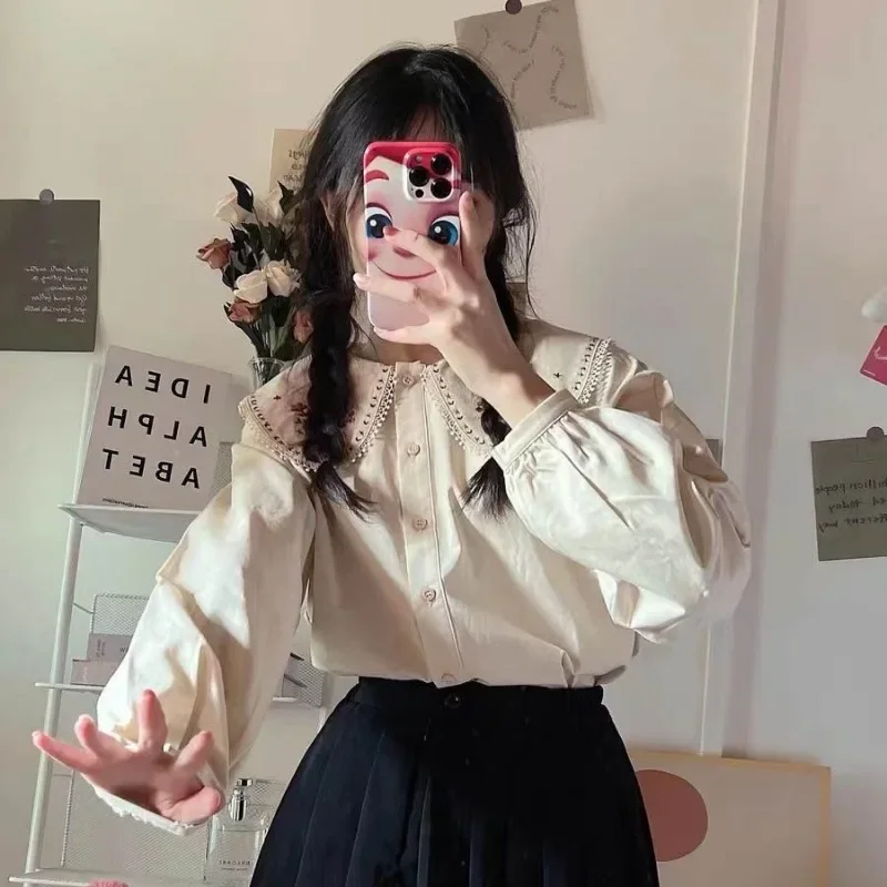 เสื้อเชิ้ตผู้หญิงสไตล์ญี่ปุ่นล - Embroidery Design Love บทวิจารณ์และราคา