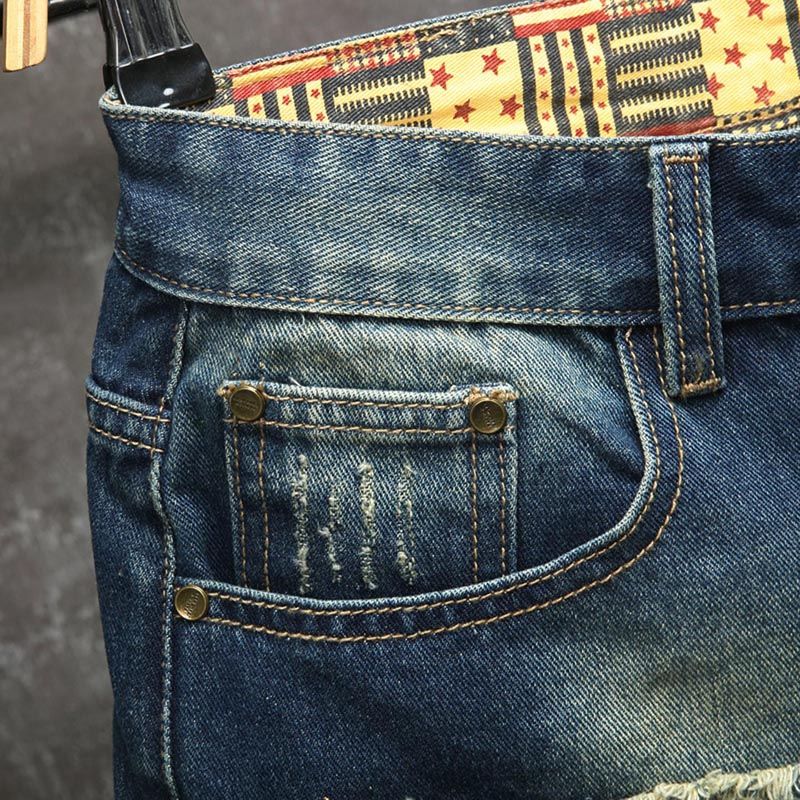 กางเกงยีนส์ขาสั้นผู้ชายสไตล์ยุ - Embroidery Patch บทวิจารณ์และราคา