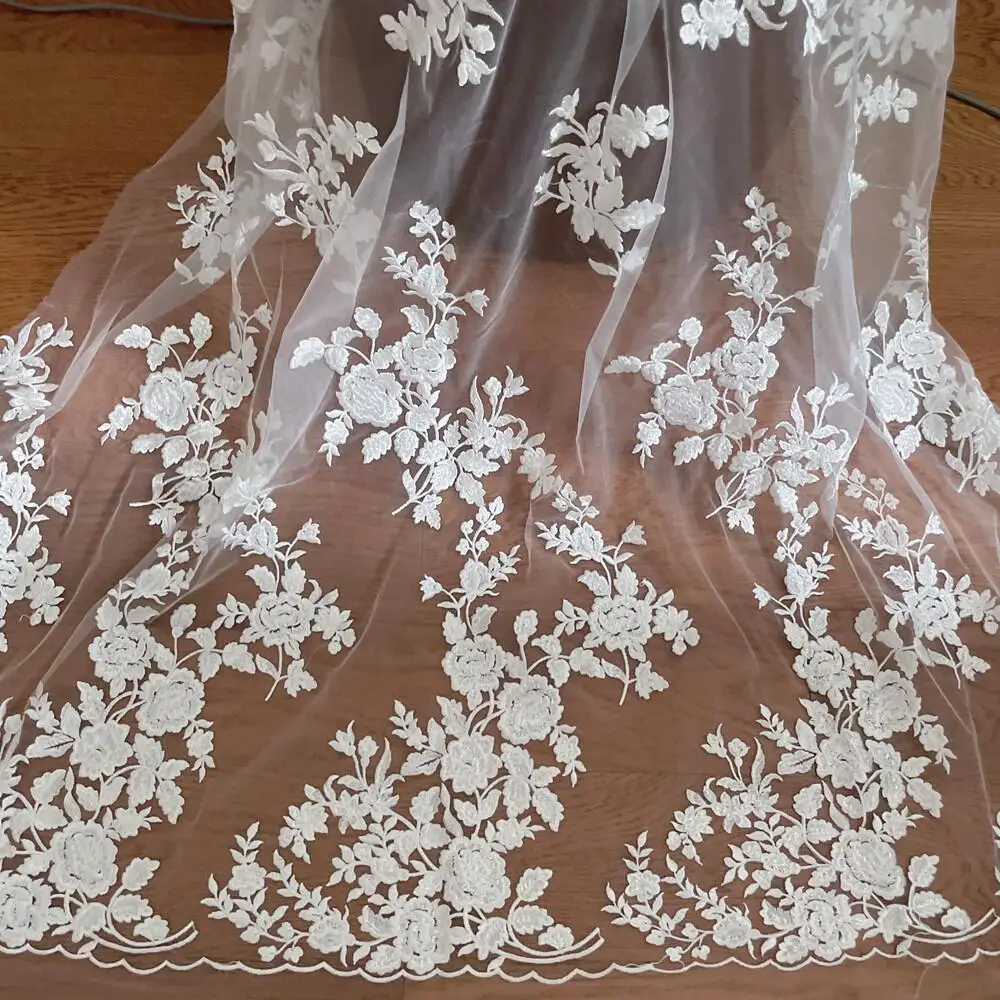ผ้าลูกไม้ปักลายฝรั่งเศส ลายดอก - Embroidery Flower Pattern บทวิจารณ์และราคา